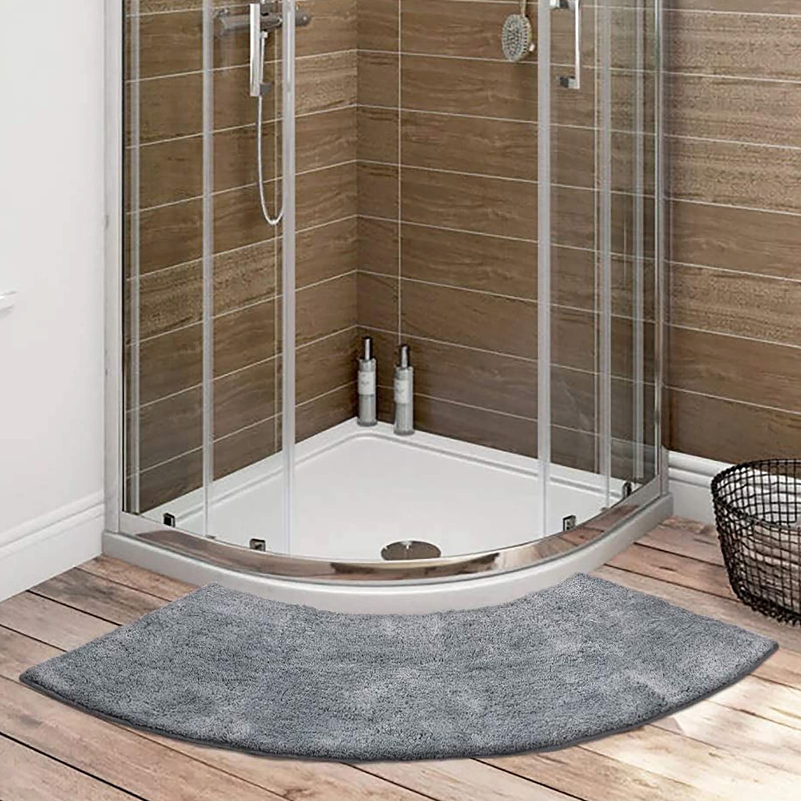 GXFXLP Duschvorleger Runddusche, Duschmatte Halbrund rutschfeste, Mikrofaser Gebogene Duschmatte Waschbar Badematte, Fächerförmig Fußpolster Badematte für Eckdusche, 45 x 100 cm,Grau Küche, Haushalt & Wohnen