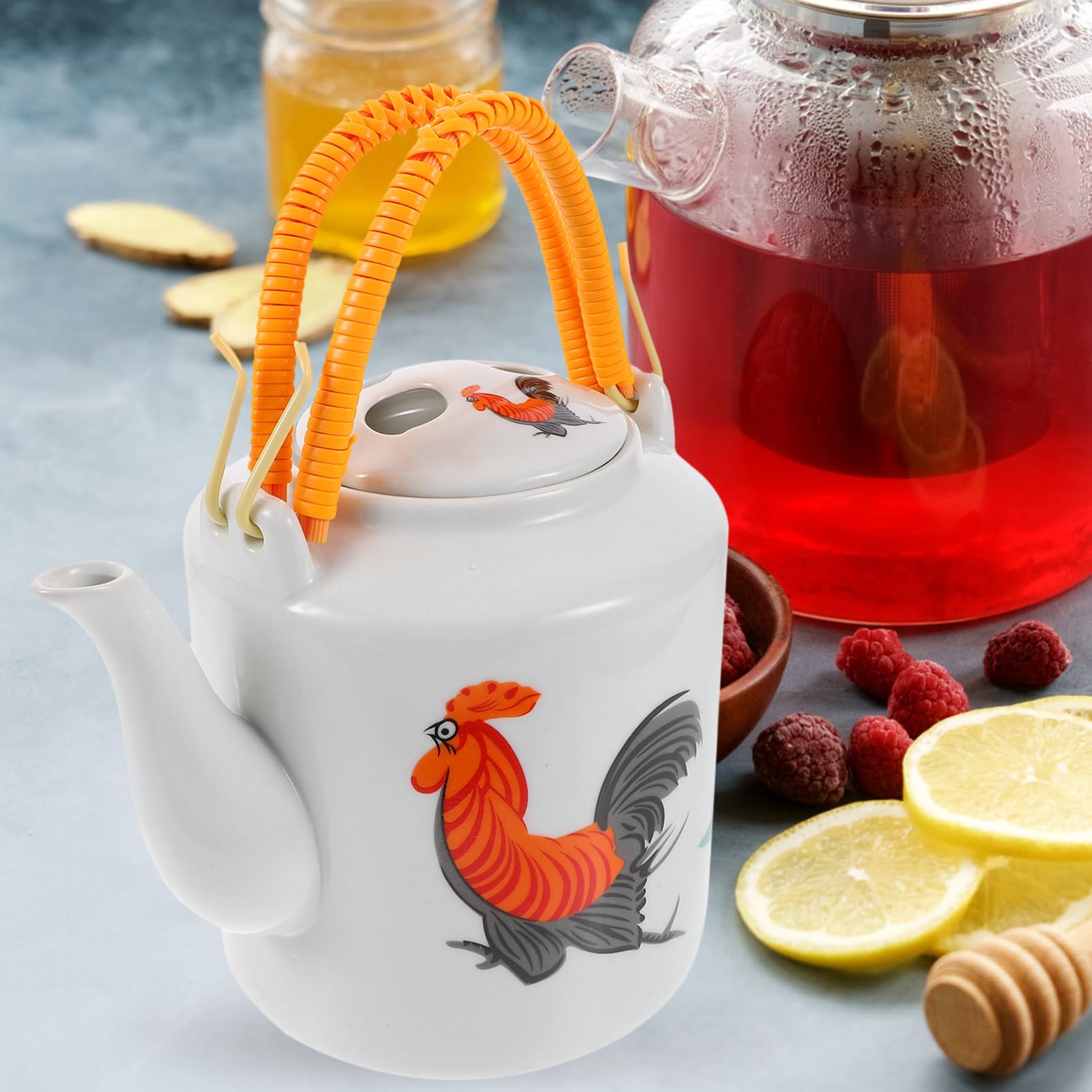 Tetera de Cerámica Retro con Asa, Color Claro para Hogar | Diseño Creativo y Único, Cómoda de Sujetar, Adecuada la Hora del Té de Tarde