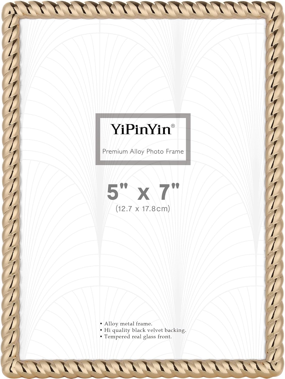Gold 5x7'' High-End Zinc Alloy Picture Frames,Modern Rope Profile,Elegant Velvet Backing & Tempered Glass Front for Weddings & Home Decor,for TableTop and Wall Hanging