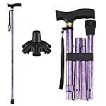 LIXIANG Folding Walking Cane, 5-Level Height Adjustable Walking Stick for Men & Women with Comfortable Plastic T-Handle Portable Walking Stick (Purple Flower)