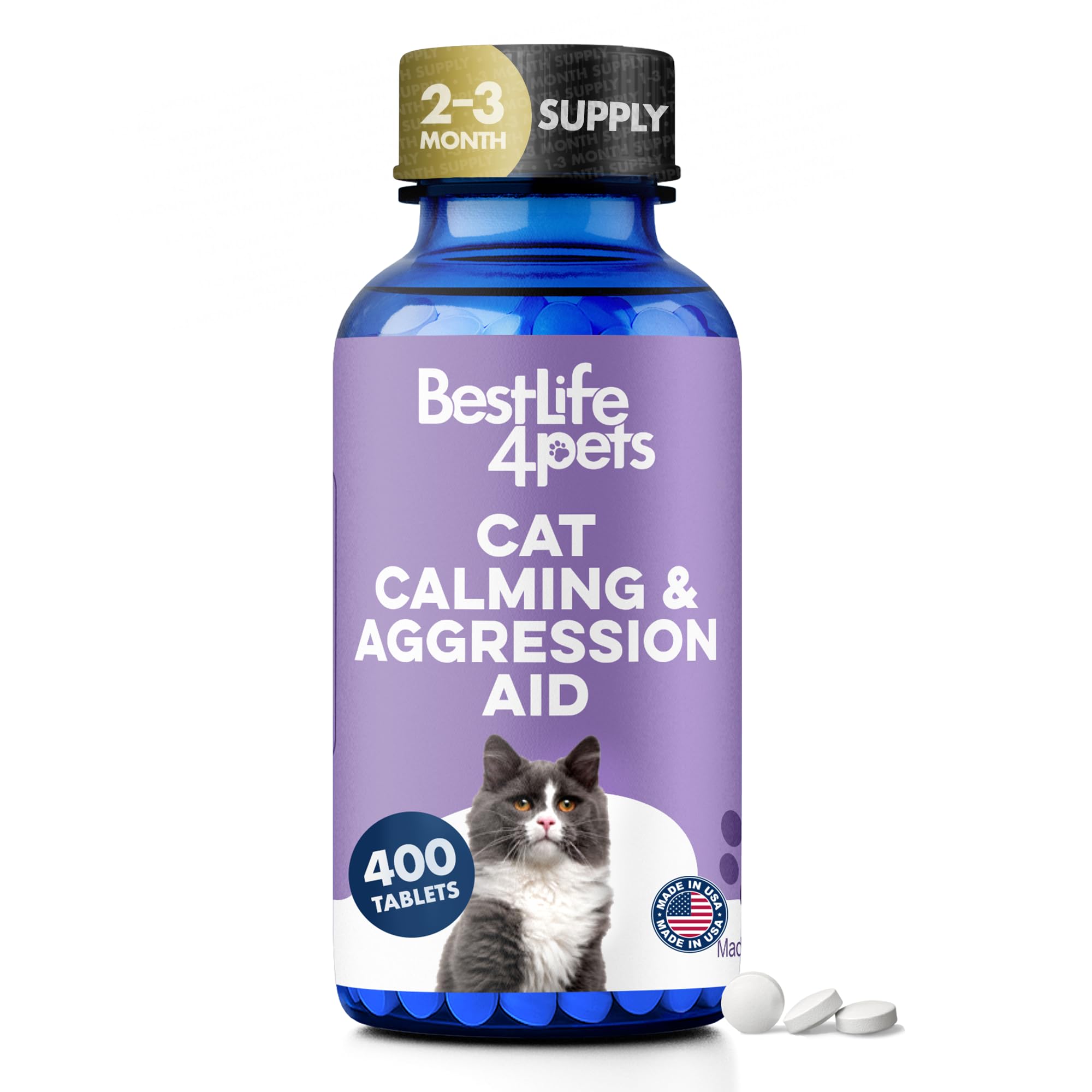 Anti Aggression for Cats Calming Remedy, A Natural Diffuser and Cat Calming Aid for Stress, Spiteful Spraying, Scratching & Territorial Behavior, Non-Drowsy, 400 Odorless, Tasteless Pills