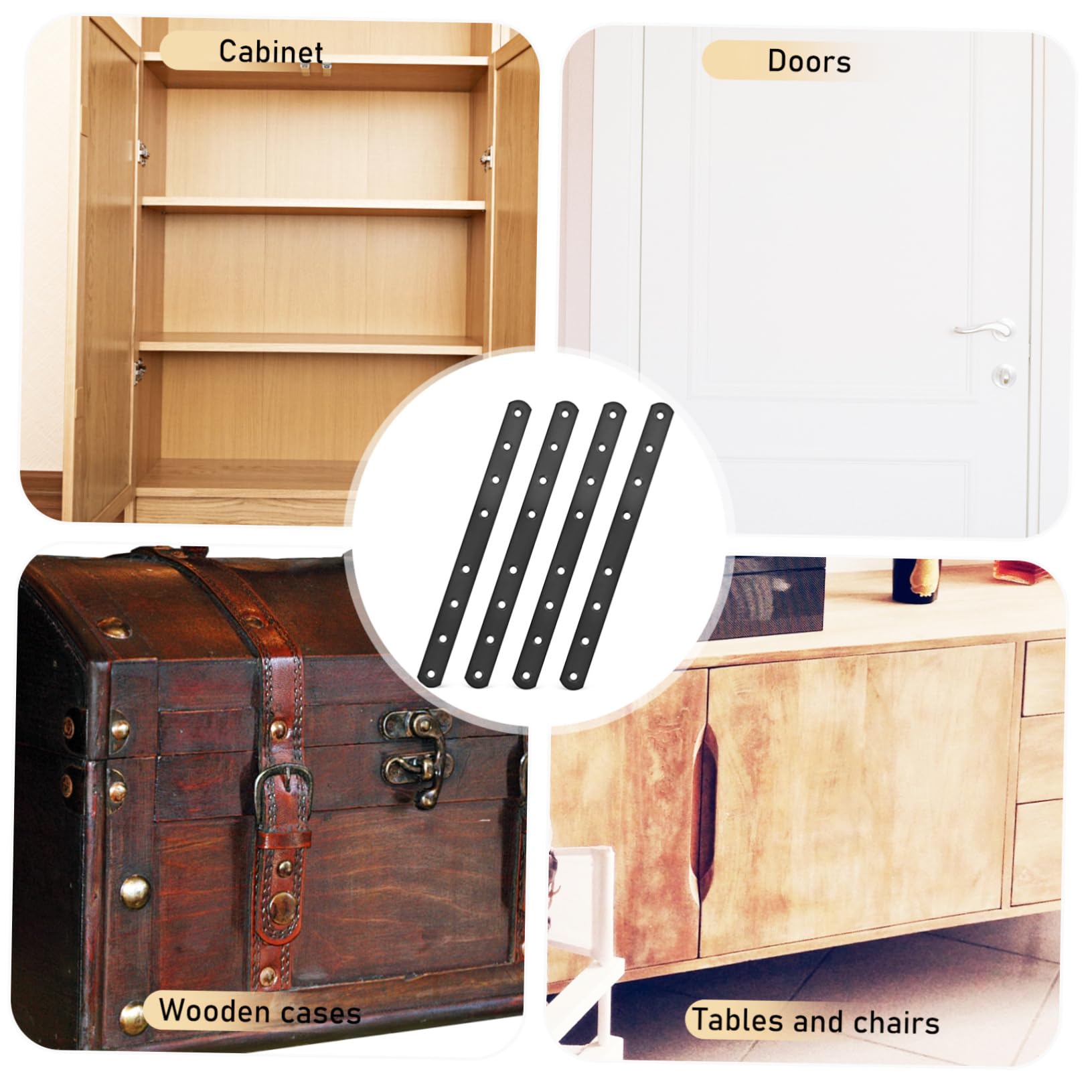 Mikikit 4 Piece Set of Metal Plates Straight Brace Brackets Stainless Steel Flat Bars Metal Brackets Universal Fixing