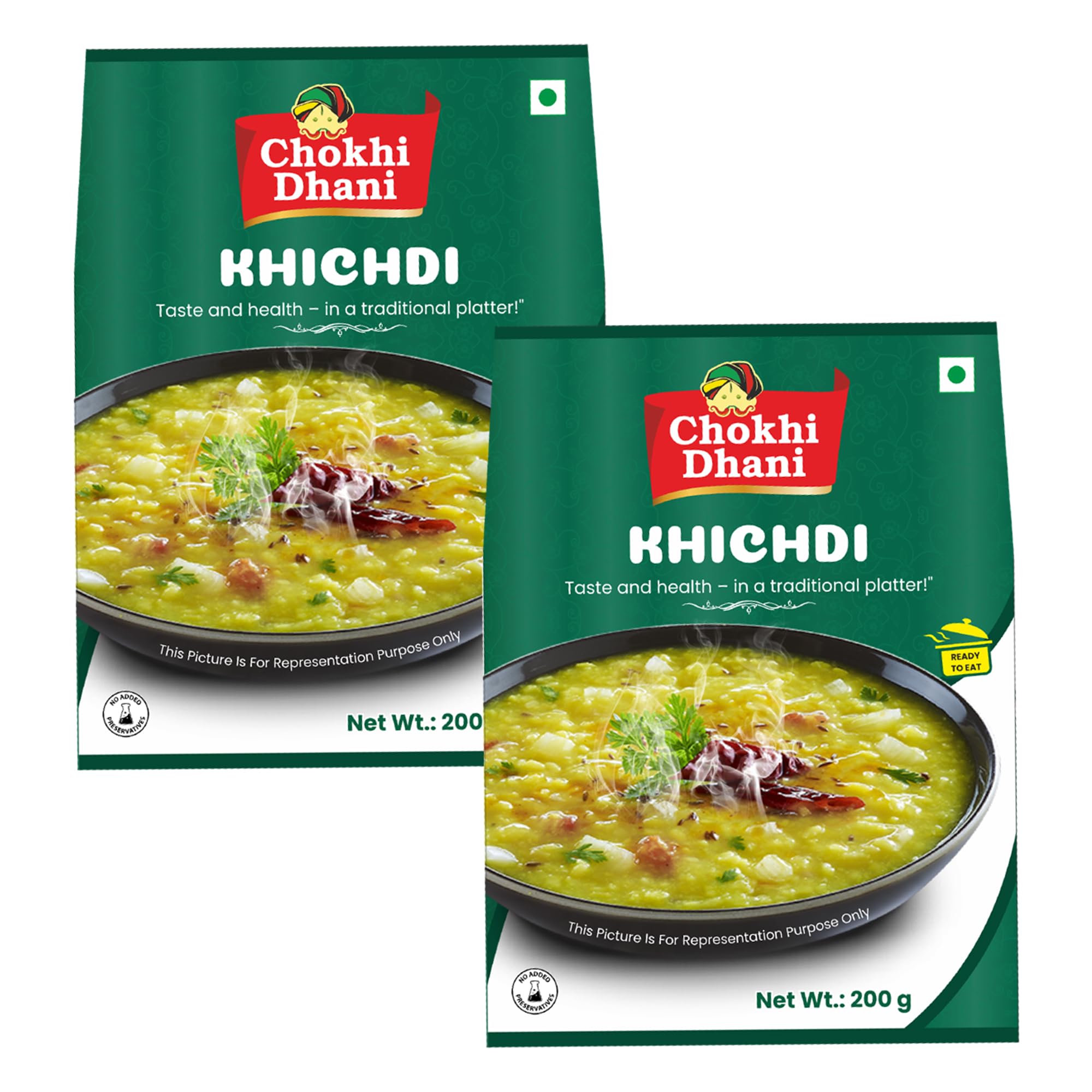 Chokhi Dhani Ready to Eat Khichdi Pack of 2 (200g Each) | Rice & Moong Dal Khichdi | Just Heat & Eat Indian Meal | Healthy Comfort Food | Veg