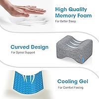 Vista 4 de Knee Pillow for Side Sleepers with Cooling Gel, Memory Foam Elevation Pillow for Spine Aligning, Sciatica, Back, Hip, Knee, Ankle Pain, Grey/Regular