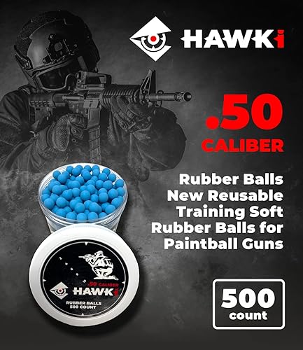 Miniatura 75 de Hawki - Pelotas de goma reutilizables de 0.50 o .43 cali, bolas de goma suave, menos letales para pistolas de paintball negro x 100