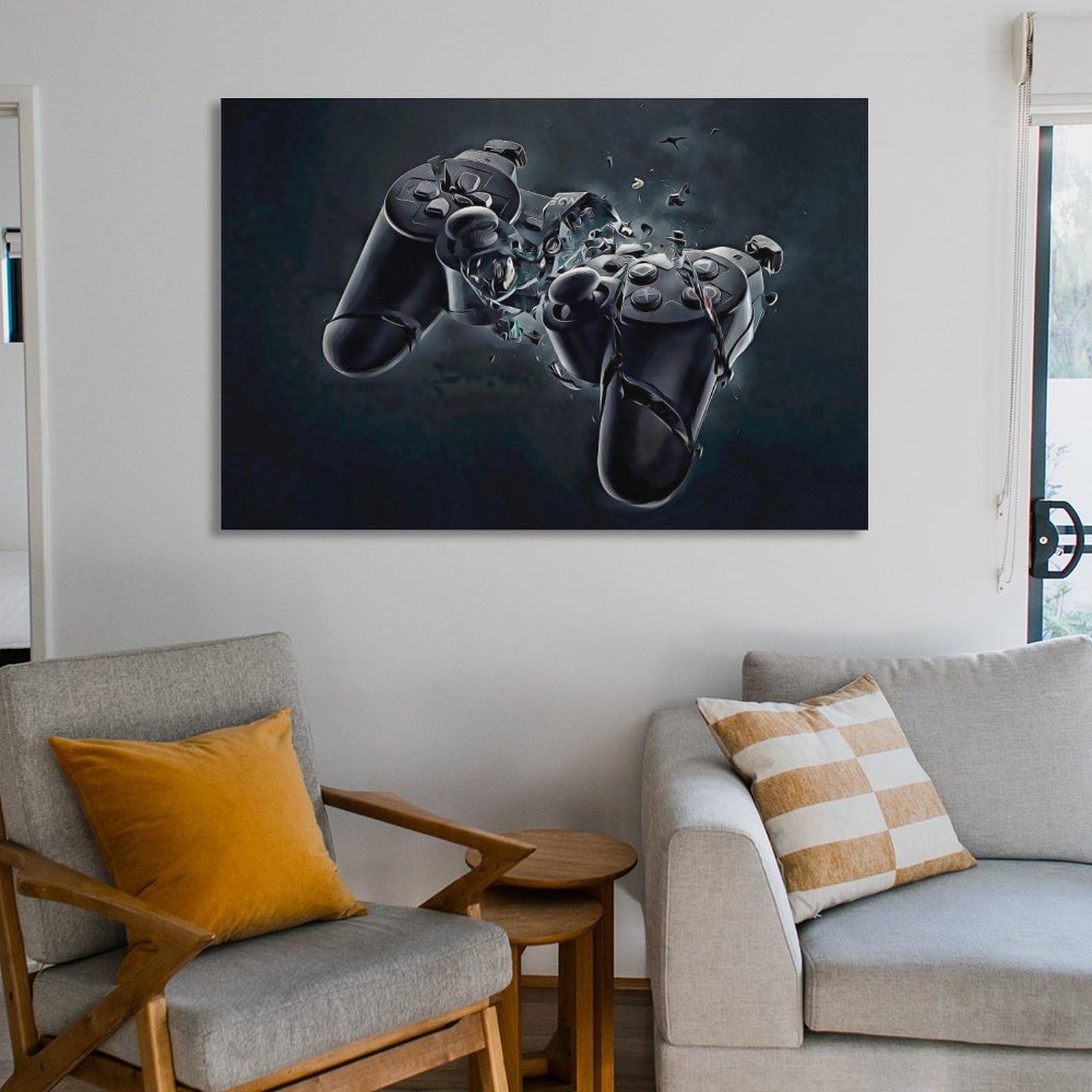 LZTEN Póster de gamepad roto, regalo para novio jugador, lienzo de videojuegos, decoración de pared de gamepad, decoración de sala de juegos, decoración de sala de juegos, lienzo decorativo de pared