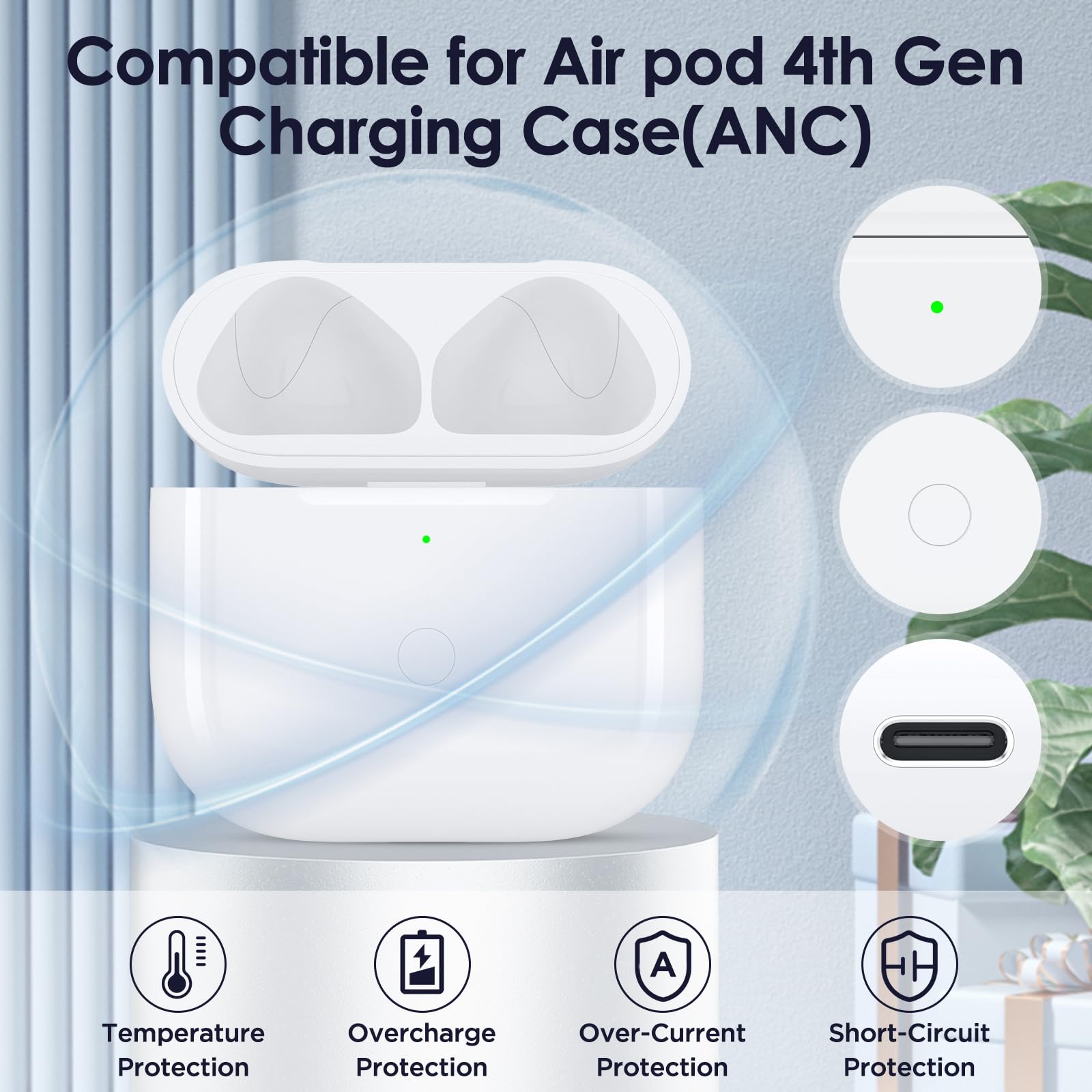 Étui de charge de rechange pour AirPods de 4e génération, étui de charge USB-C de rechange avec bouton de synchronisation et d'appairage Bluetooth