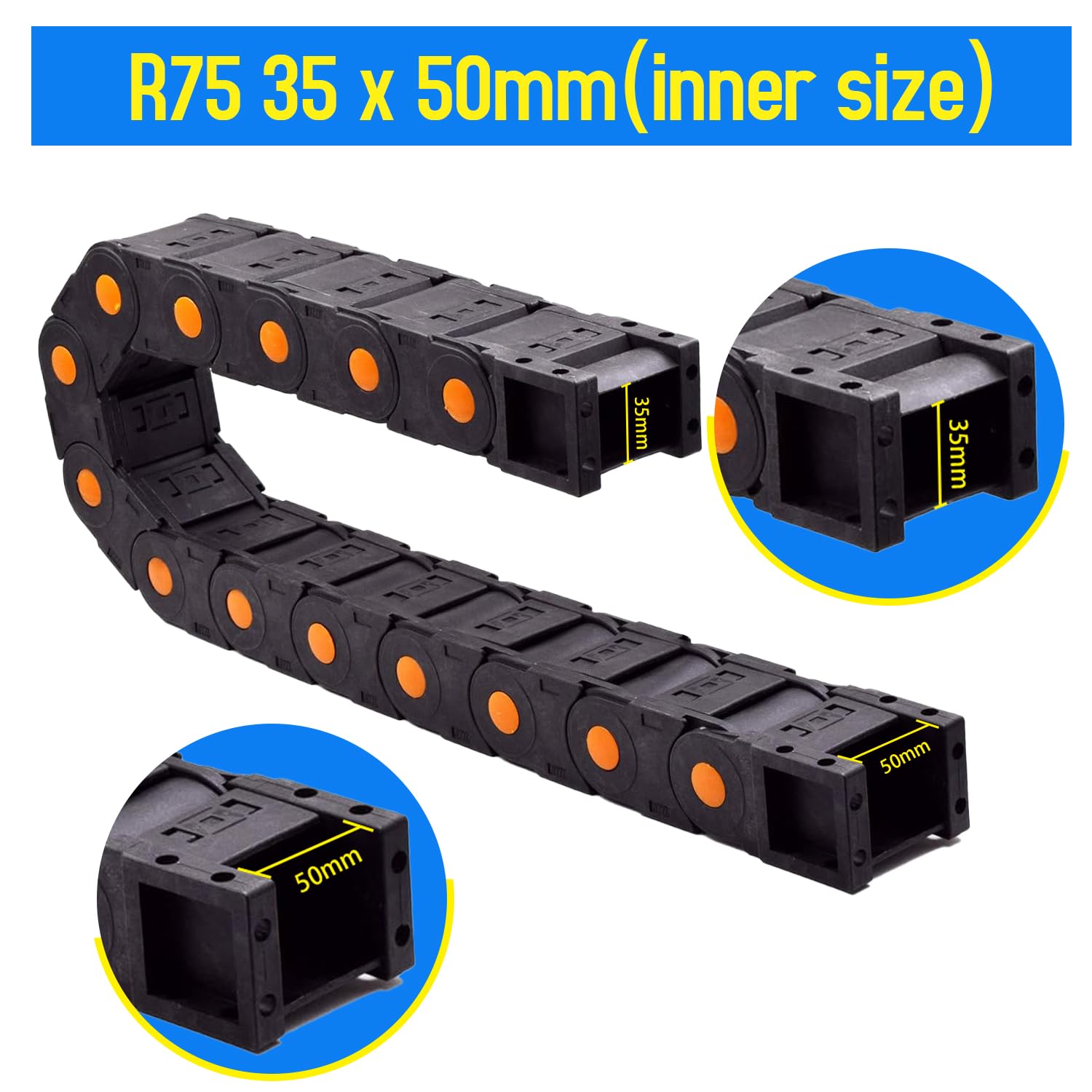 Qimoo 39.3 Inch Plastic Drag Chain Cable Carrier, 1m Open Type Wire Drag Chain Cable Carrier R75 45 * 50mm Cable Drag Chain For CNC Router Electronic Industrial Machine, Twist Chains - Canada - View #4