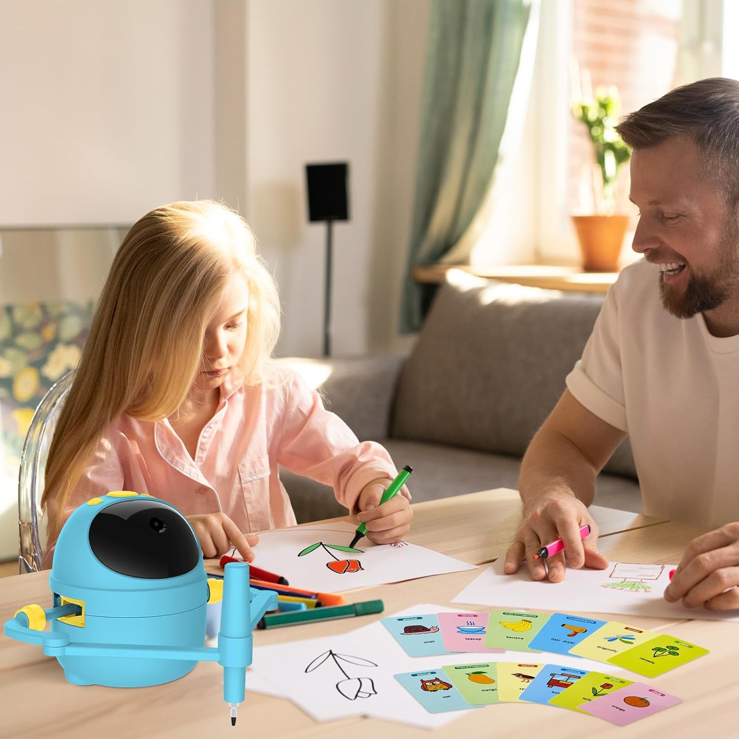 Drawing Robot for Kids with Card-Sensing Camera, 150 Learning Cards and 17 Colored Pens, Smart Painting Art Machine with Voice Guide for Boys Girls, Step-by-Step Auto Drawing for STEM Early Learning - Image 6