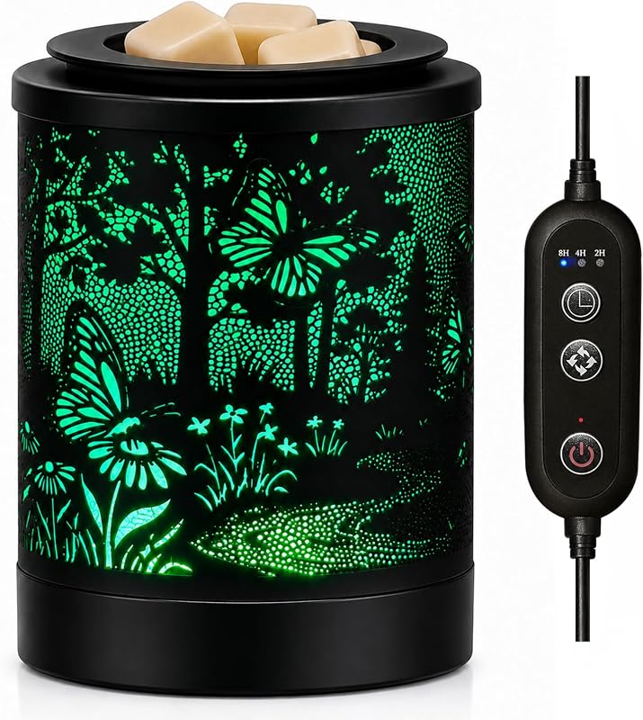 Aquecedor elétrico de cera FIZYZYNA com luz LED de 7 cores, temporizador de 2, 4 e 8 horas e design de tubarão