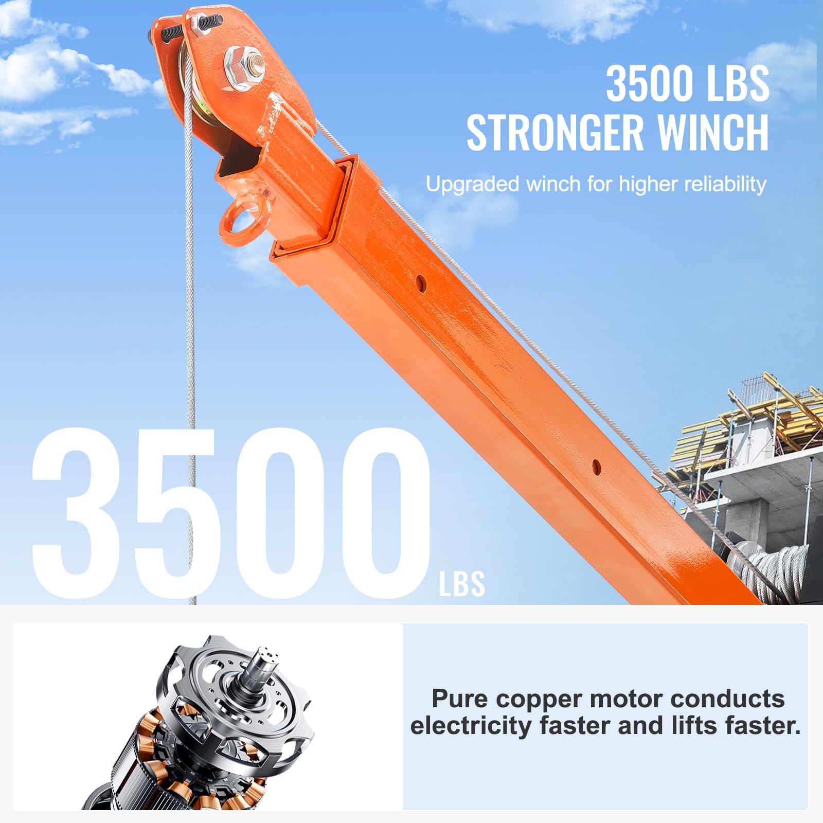 VEVOR Żuraw elektryczny 500 kg z wyciągarką elektryczną 1587,6 kg, 12 V, składany dźwig do ciężarówki, stalowy żuraw wysięgnikowy, obrotowy o 360° do podnoszenia towarów