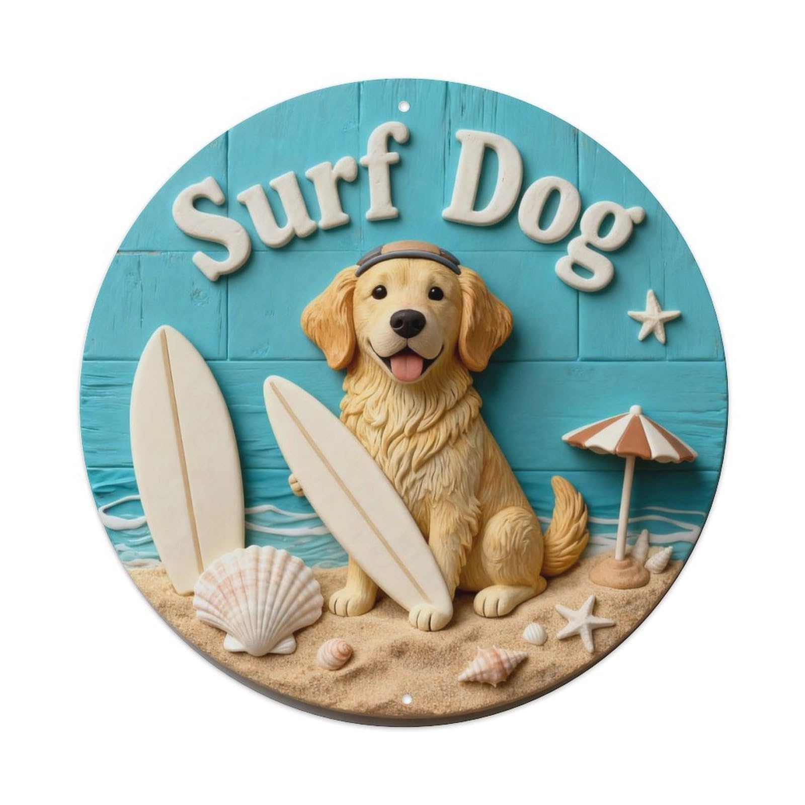 Surf Dog Beach Pet Decor Metal Tin Sign Plaque