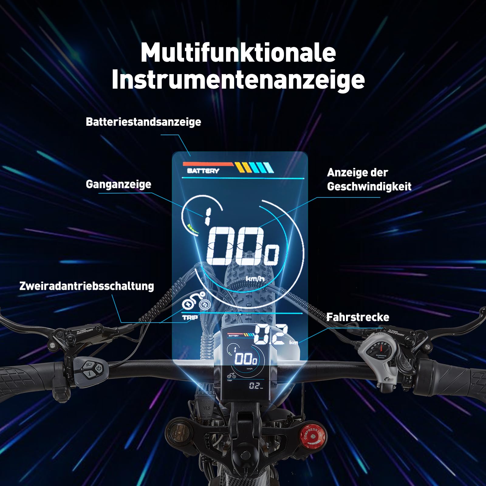 Doppelter Motor 95/190 N.m E Bike elektrofahrräder Herren Damen, Ebike 48V 30Ah Akku bis 160km, 26x4 Zoll Electric Bike 7-Gang Getriebe mit Vollfederung E Fahrrad HC26