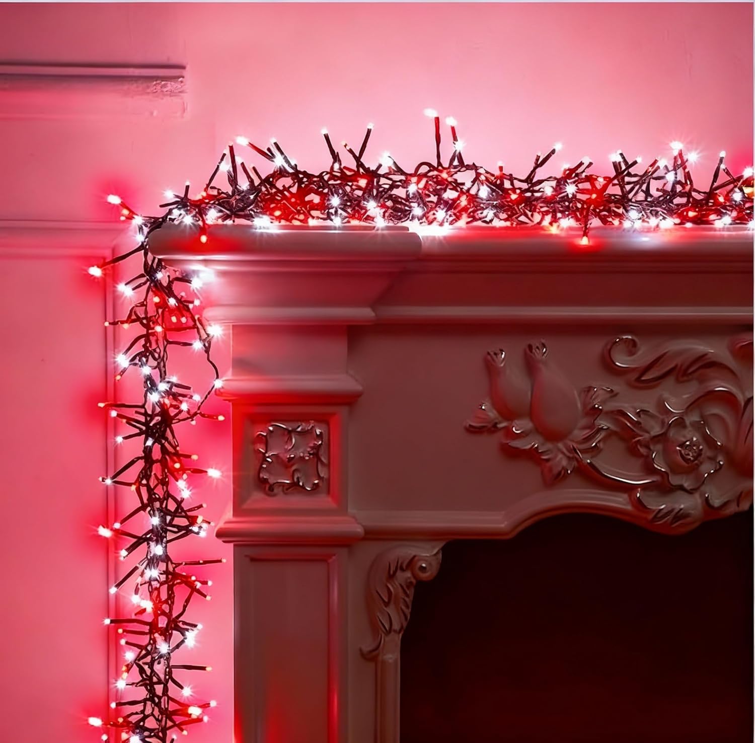 Tujoe 25ft 500 LED Cluster Lights for Christmas Tree Christmas String Lights Outdoor 8 Modes Plug in Twinkle Fairy Decoration for Xmas Tree Garland Window Holiday Party(Red and White)