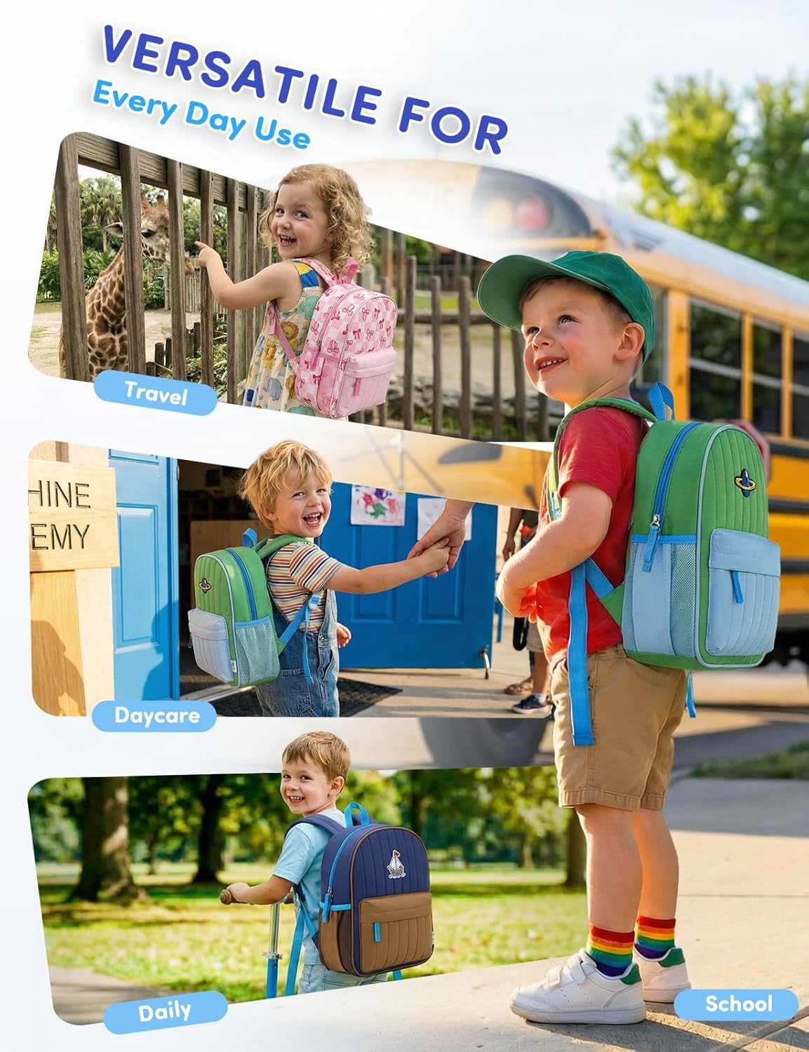 VASCHY Toddler Boys Backpack, Kids' Small Lightweight Quilted Color-blocked Bookbag School Backpack for Daycare Children Green Blue - Image 7