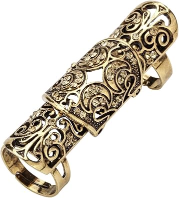 Szxc Jewelry Womens Crystal Double Full Finger Armor Knuckle Ring Adjustable