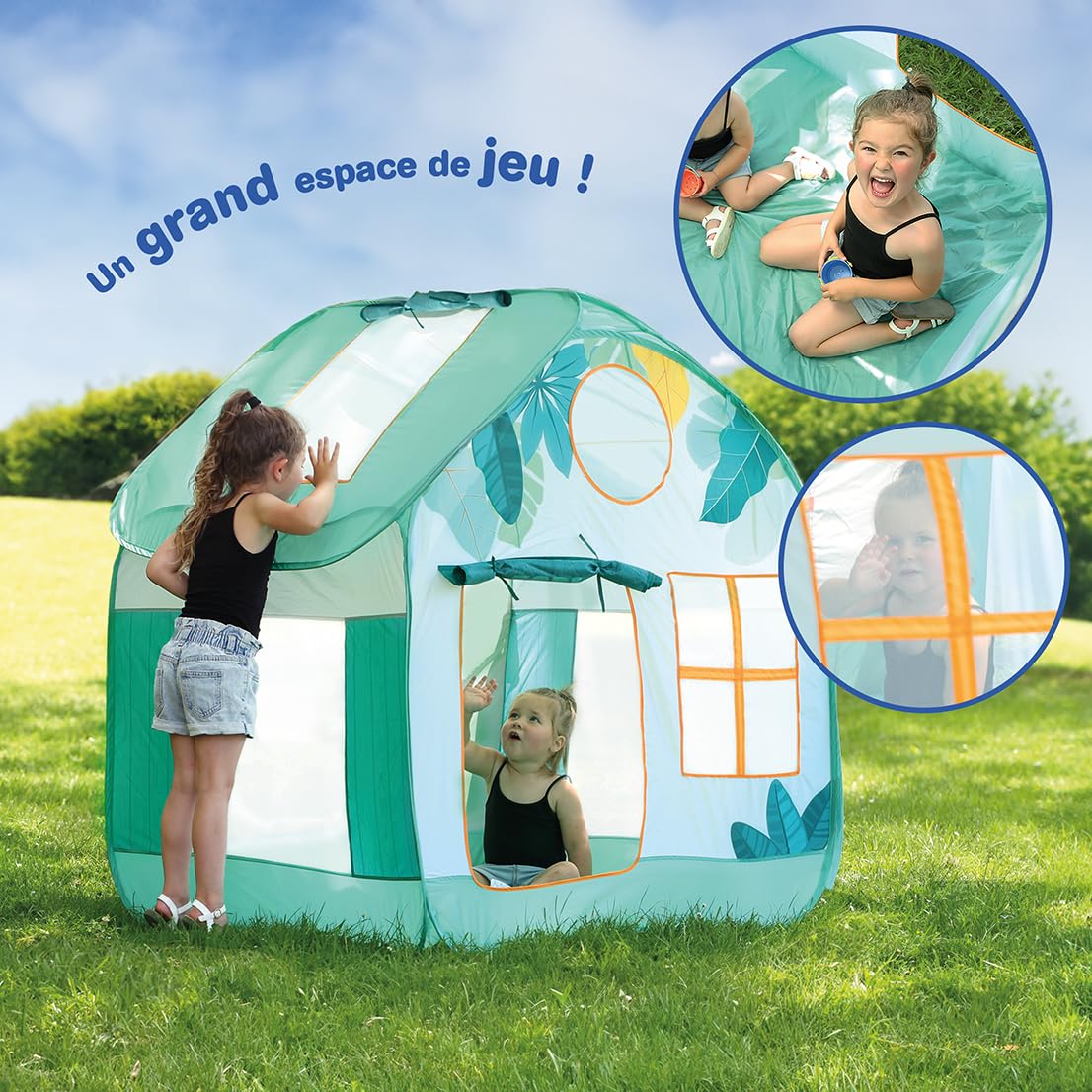 LUDI – Cottage Pop-Up Spielzelt – Outdoor Kinderzelt mit UV-Schutzdach – Belüftungsnetze – Transporttasche inklusive – 120 x 130 x 130 cm – Ab 2 Jahren