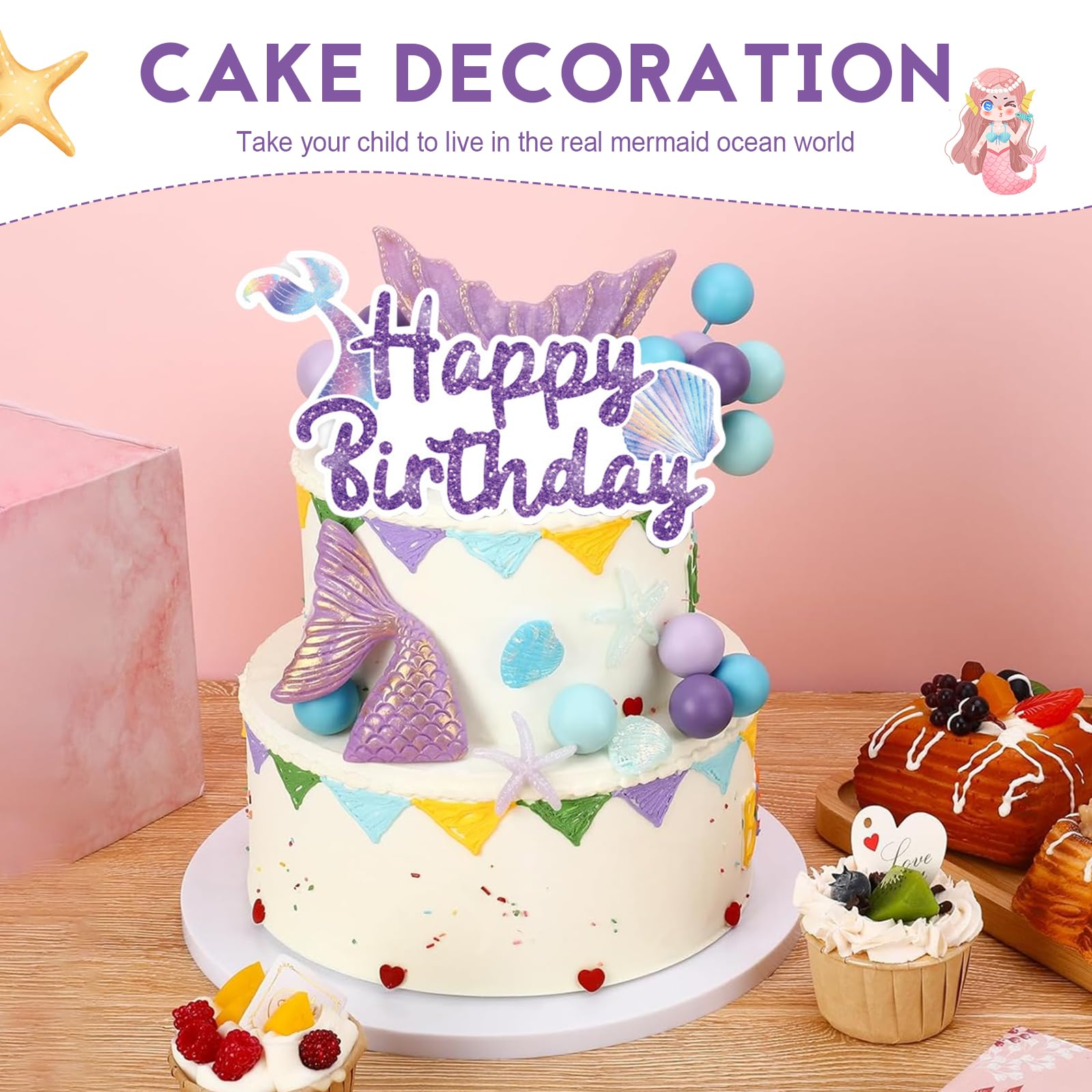 Meerjungfrau Kuchen Topper Set – 26-teilig, Mit Schwänzen, Muscheln & Seesternen