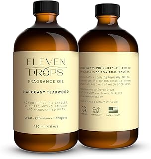 Mahogany Teakwood Diffuser Oil – Premium Fragrance Oil for Cold Air Diffusers, Home, Office, DIY Candles – Rich Woody Aroma, Long Lasting, Pet Friendly, Made in USA, 4 Fl.Oz. Glass Bottle