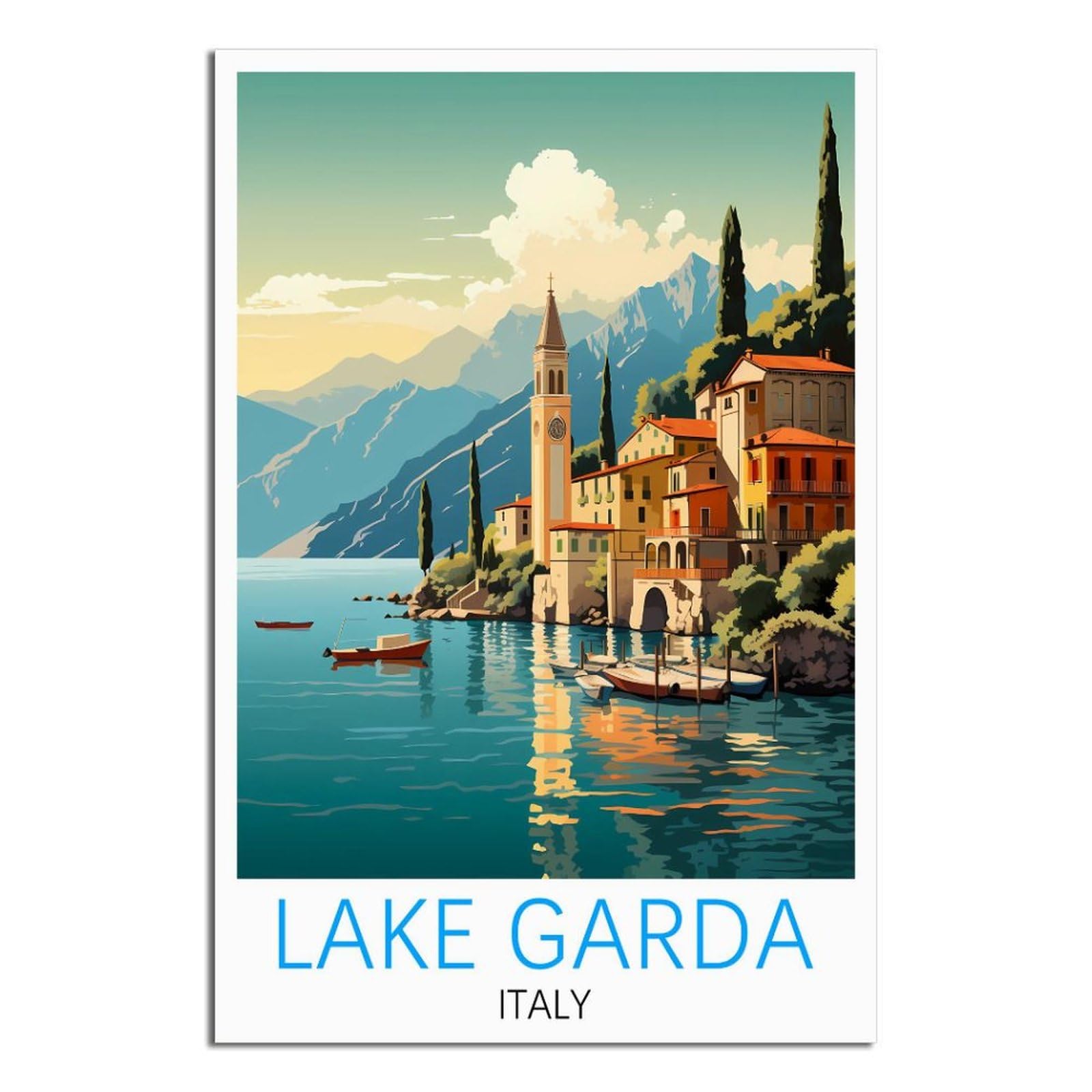 EZMLFA 5D Diamond Art Kits for Beginner,Lake Garda Italy Crystal Rhinestone Embroidery Craft Kits for Home Wall Decor Gifts, 40x50cm