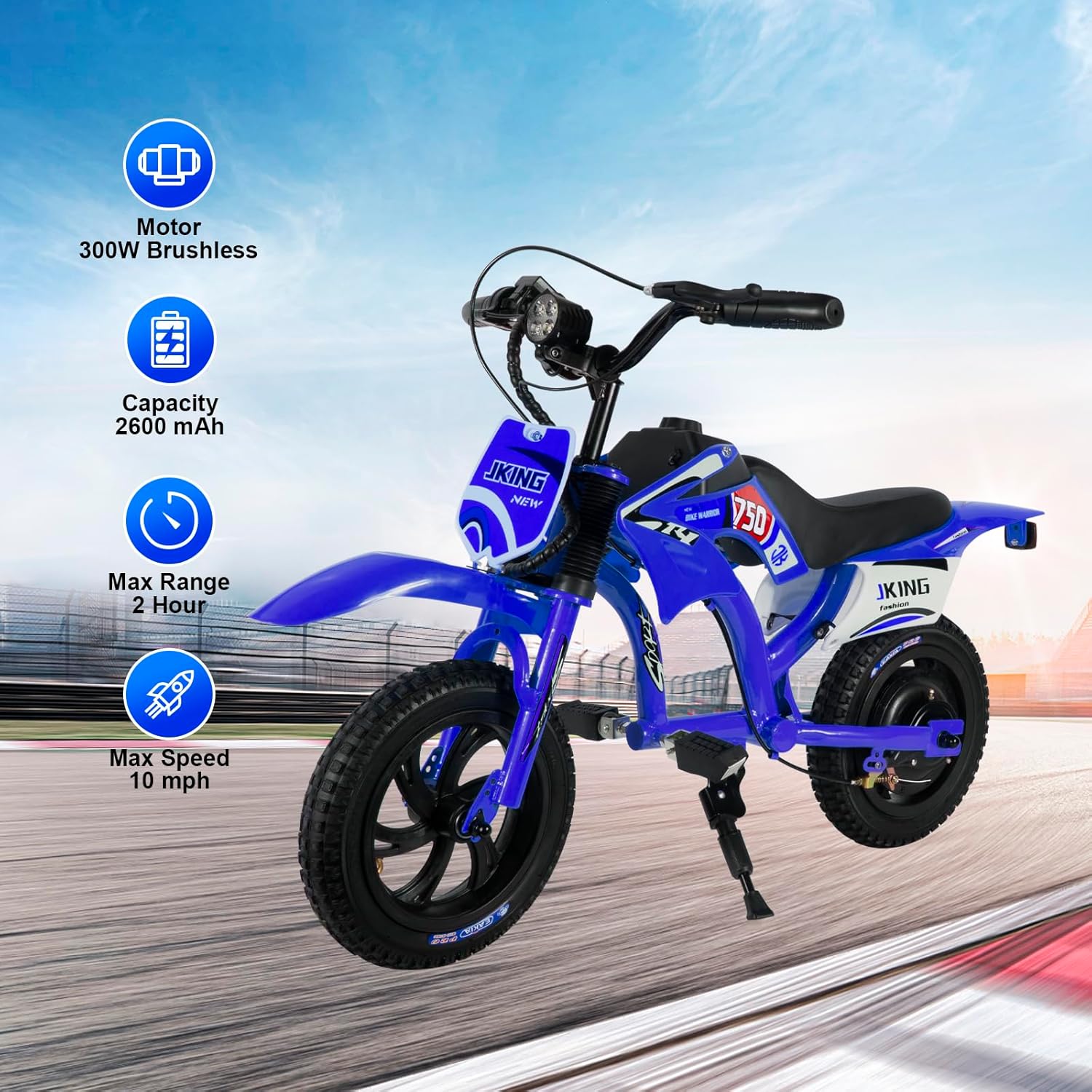 kids motorcycle,c6 kids electric dirt bike,12-inch 160w brushless motor,3-speed lcd display,10 mph top speed,led brushless controller + moto sound?8 miles range,blue