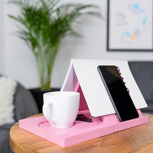 Miniatura 6 de Soporte para libros triangular de madera con soporte para tazas, valet de lectura de rincón de libros, regalos para mujeres amantes de los libros,