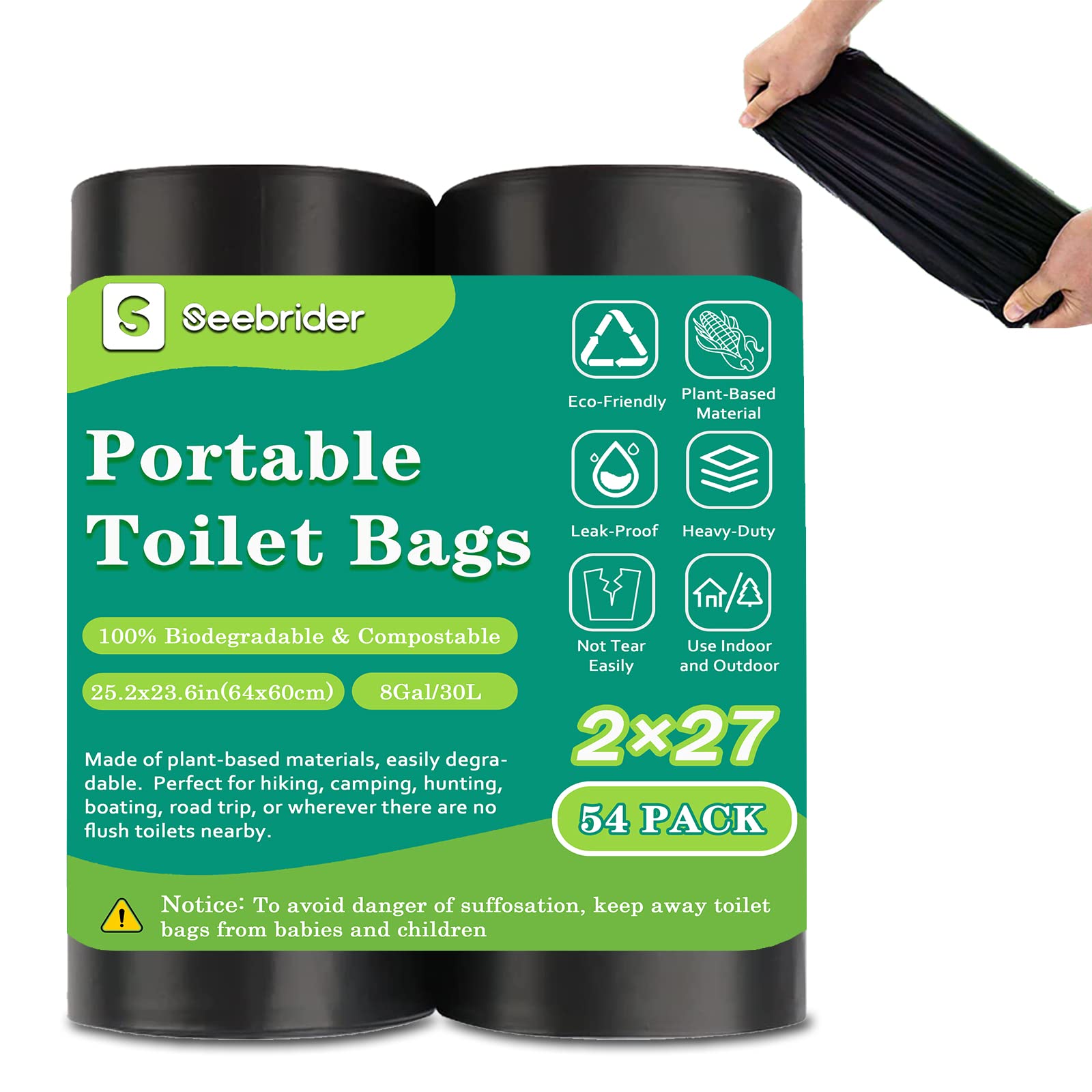 108 Portable Toilet Bags, Biodegradable Camping Toilet Bags 8 Gallon Thickened Portable Potty Bags for 5 Gallon Bucket Toilet Compostable Bags for Adults Outdoor Travel