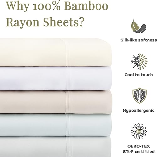 Miniatura 6 de Aston & Arden Juego de sábanas de rayón, 100% rayón derivado de bambú, sábanas de lujo ultra sedosas, transpirables, tela absorbente, refrescante,