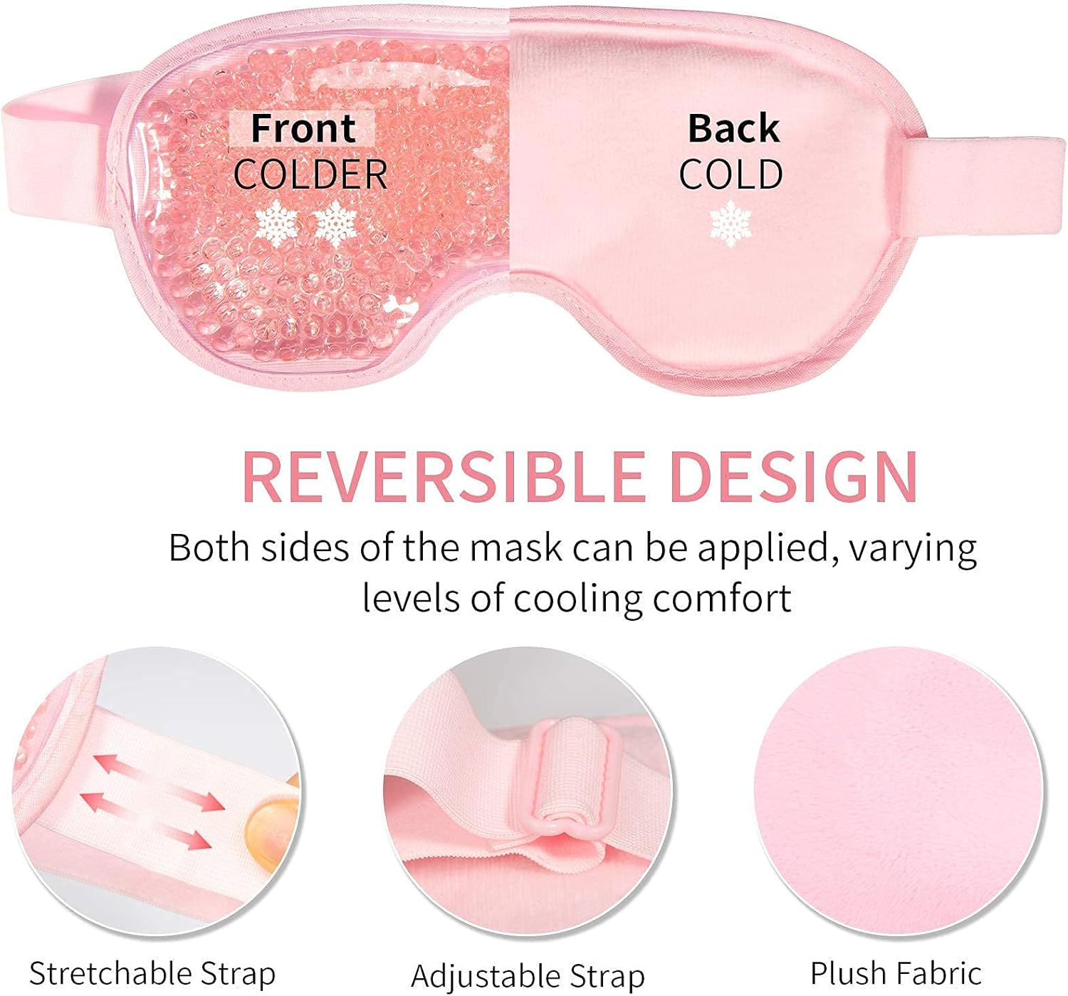 Cooling Ice Gel Eye Mask-Reusable Eye Masks, Sleeping Mask with Plush Backing for Headache, Puffiness, Migraine, Stress Relief (Pink) : Beauty & Personal Care