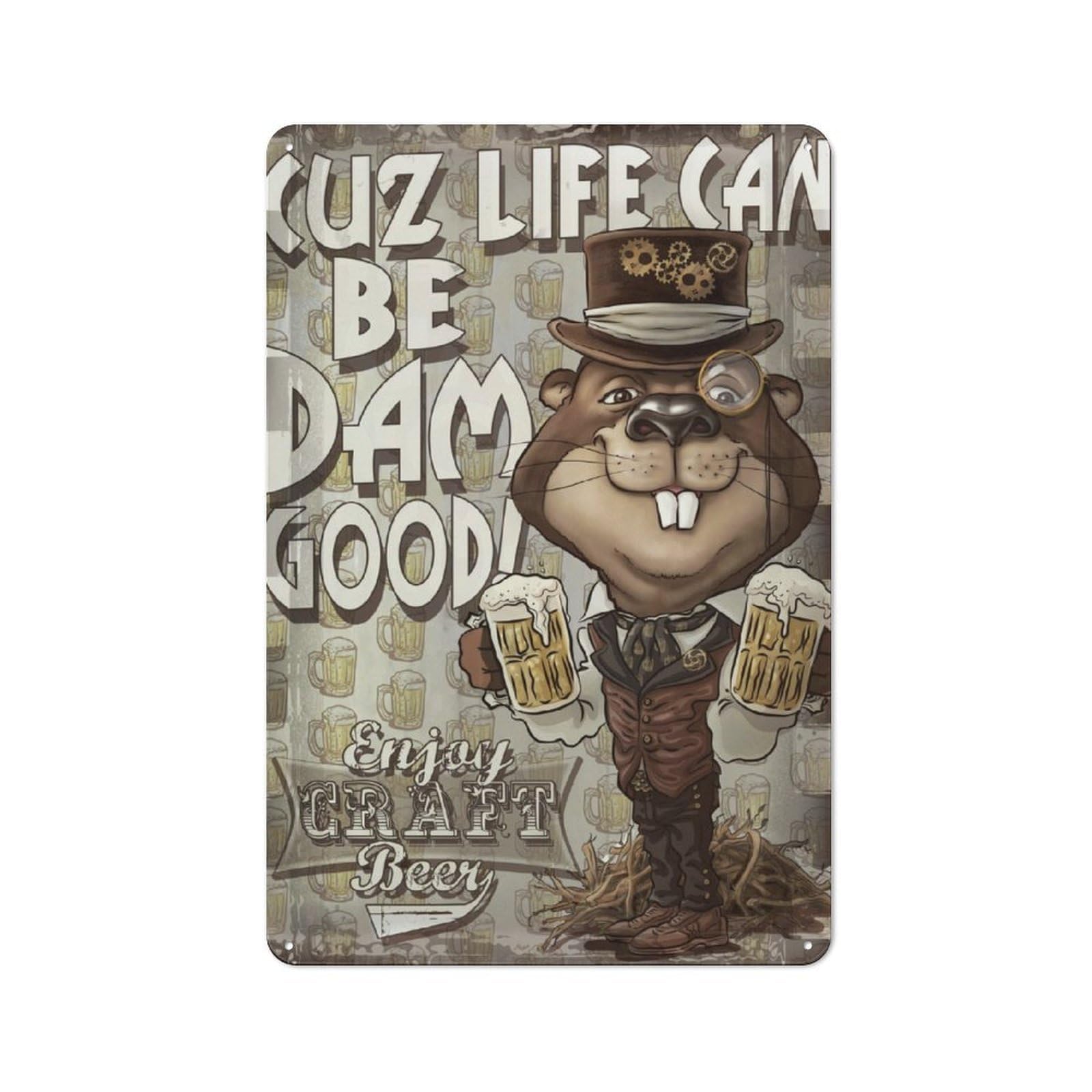 Junmoney Retro Beer Beaver Vintage Tin Sign 30X20cm With For Café Or Home Bar, Suited To Café-Style Decor Fans