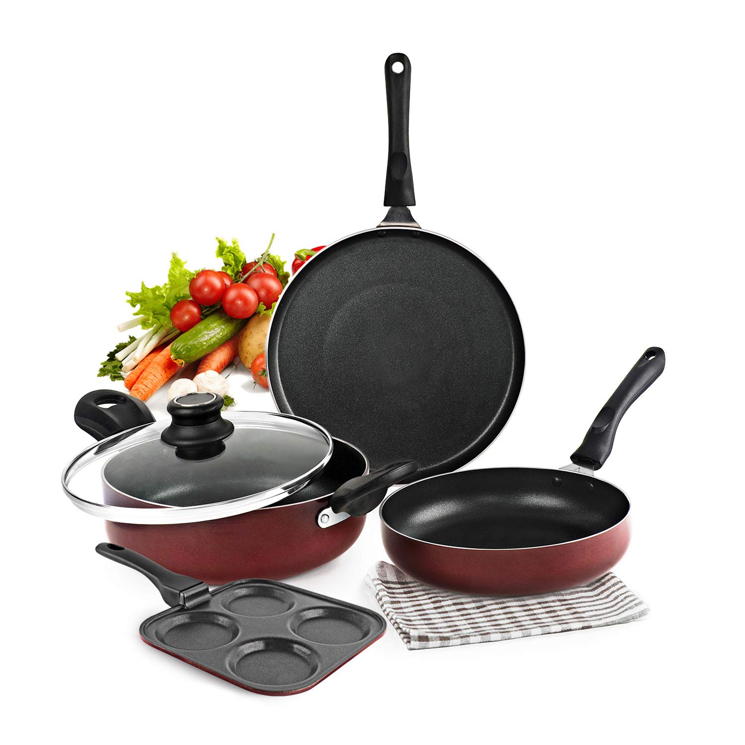 Cello Prima Uttapam Non Stick Aluminium Cookware Combo, (Red, Cherry) 2