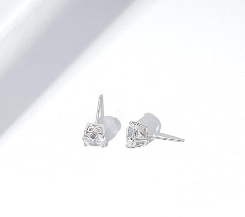 Miniatura 6 de Aretes enchapados en plata u oro con piedra de zirconia de corte circular Swarovski, platino-bañado-plata, Platino (Platinum-plated),