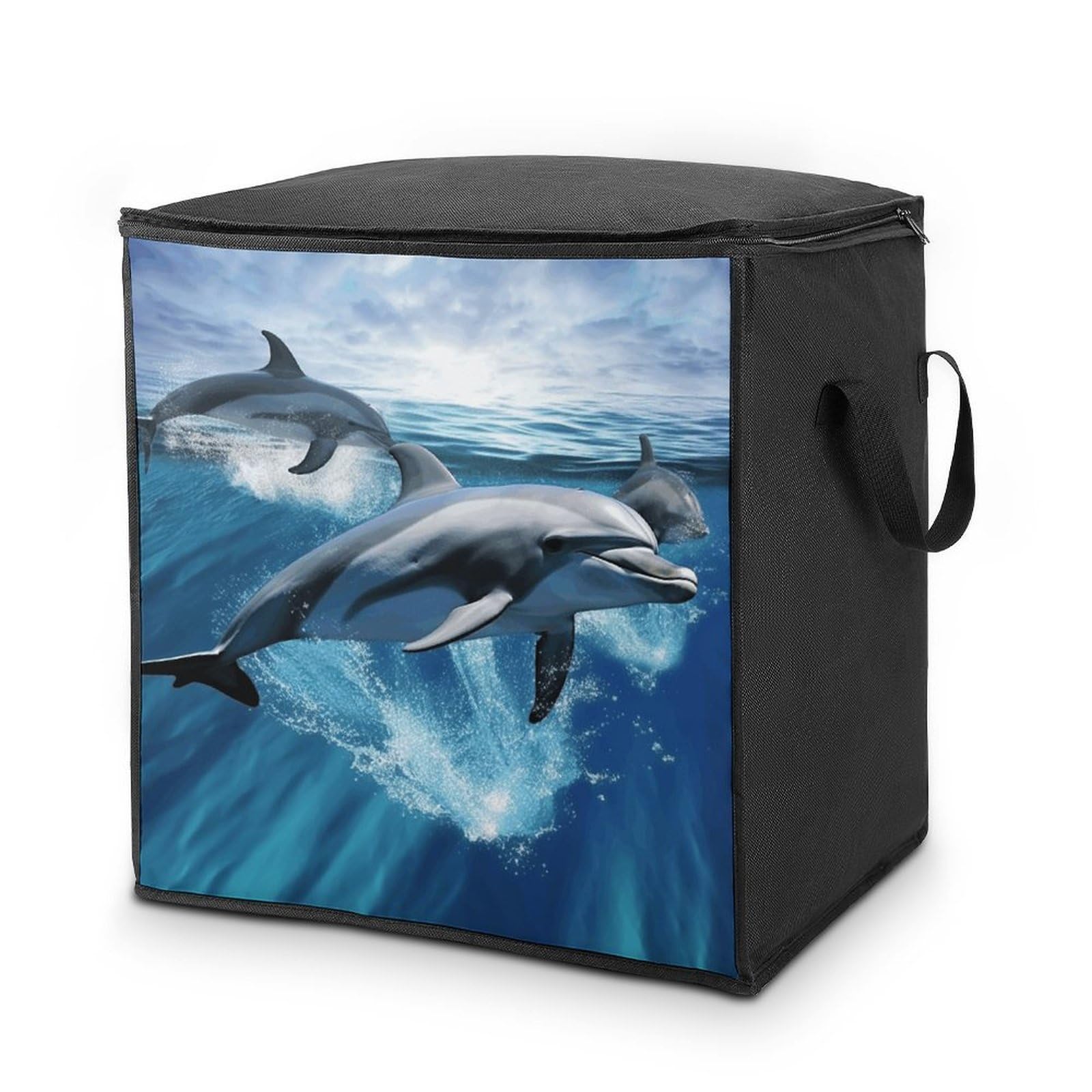 Dolphins Storage Bag with Zippers And Handle Extra Large Bedding Comforter Storage Bag Foldable Blanket Storage Bags Fabric Moving Bags for Closet Organizer (70L)