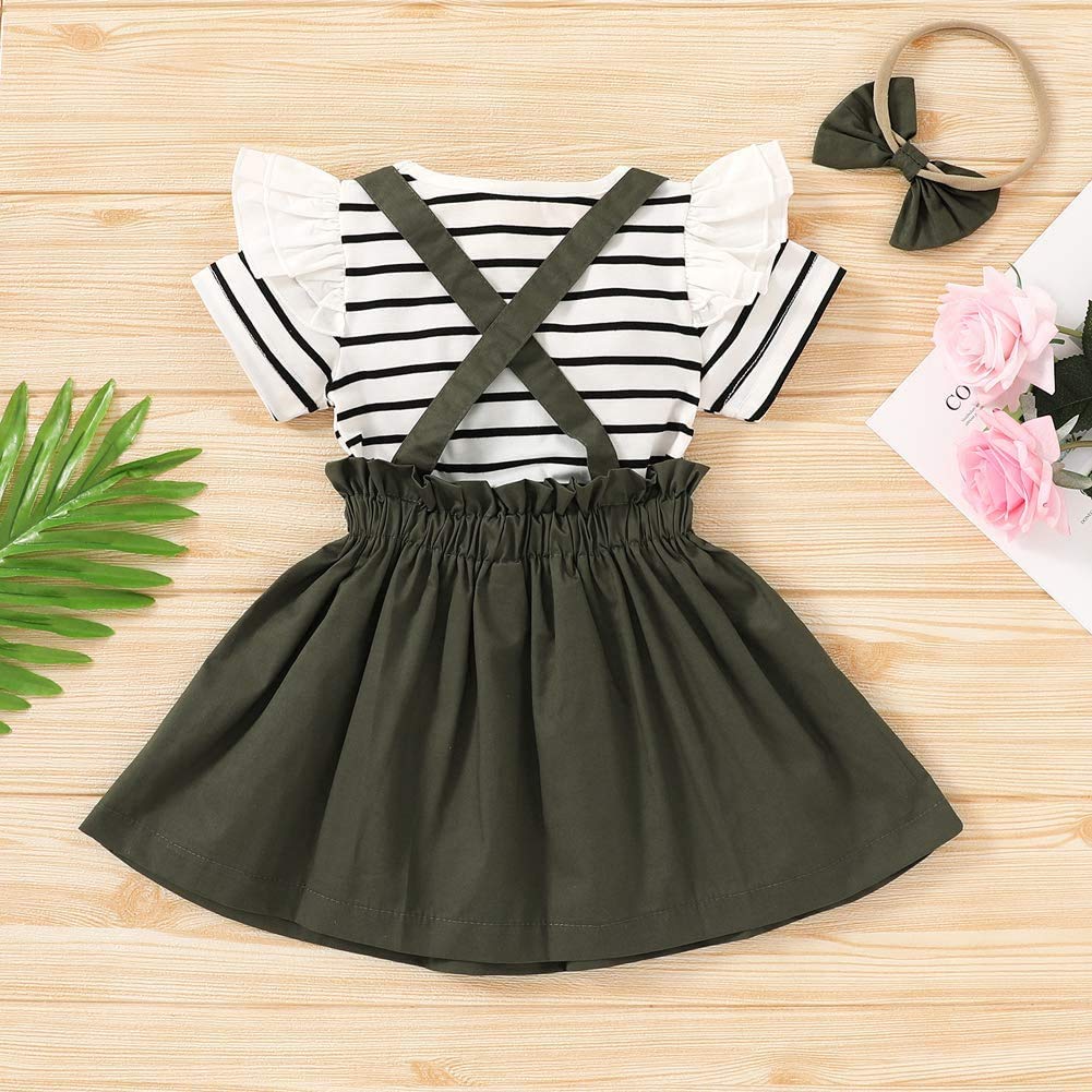 FYBITBO Toddler Baby Girls Fall Clothes Ruffle Romper Shirt Suspender Skirt Overalls Dress Fashion 3Pcs Outfits Set (3-4T,A-Green)
