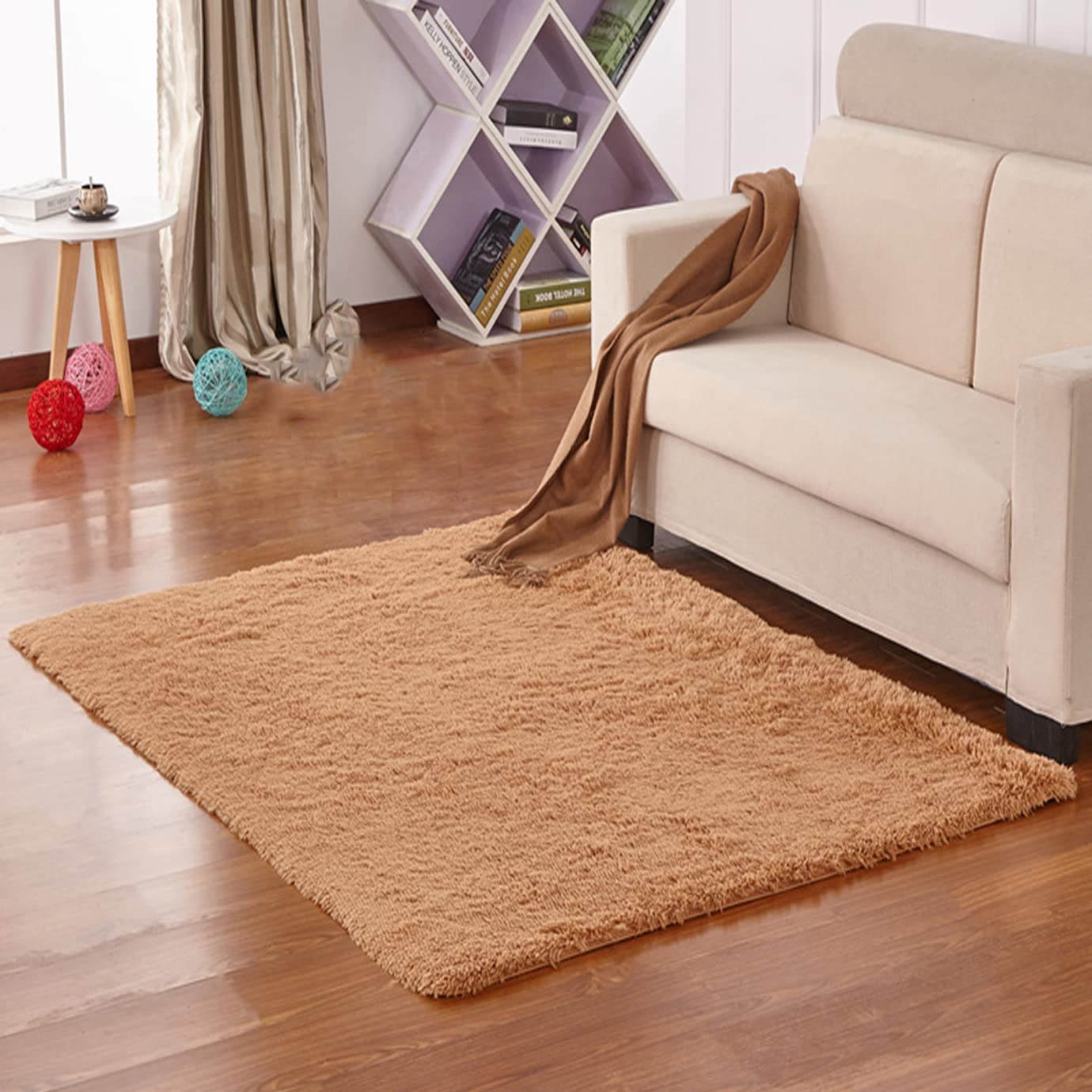 Tapis de sol carré antidérapant beige 40x40 pour salon et descente de lit douillette