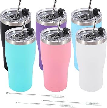 Dongni 20oz Tumbler with Lid Stainless Steel Tumblers Bulk, Double Wall Vacuum Insulated Coffee Travel Mug Powder Coated TumblerMix 6 pack