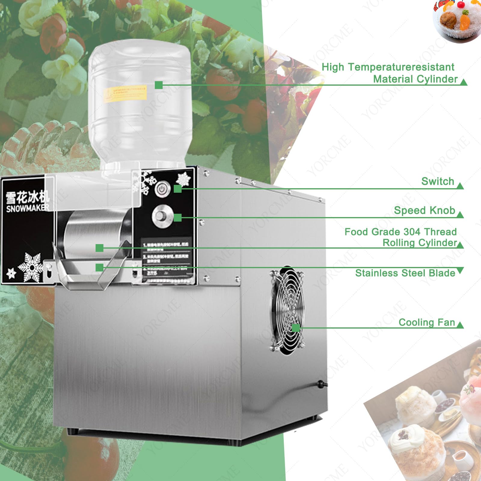 Machine Bingsu CoréEnne, Rasoir à Glace Machine à Glace Floconneuse Polyvalente Équipement,pour Milkshakes, pour Food Trucks et Glaciers,1200W