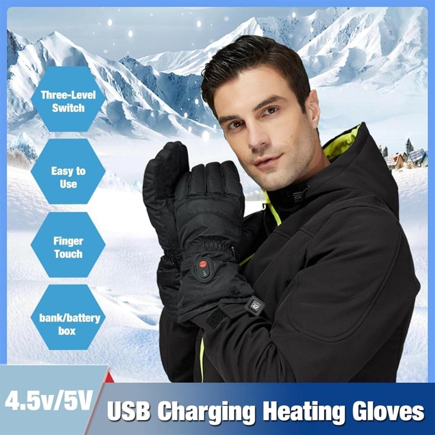 Heated Gloves for Men Women, Electric Thermal Gloves with 3 Temperature Levels, Touchscreen Heated Gloves
