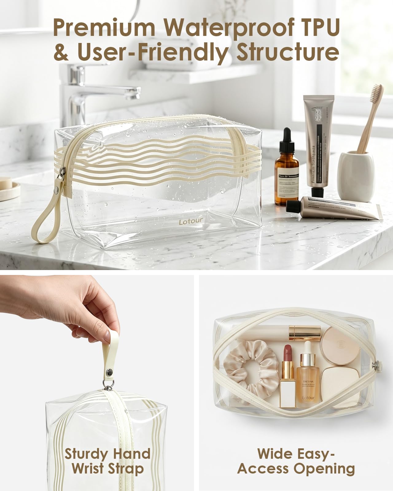 Lotour Neceser de viaje transparente compatible con la TSA, plegable, a | Cumple con la TSA, material de TPU plegable a prueba de fugas, transparente visible, apto para viajes