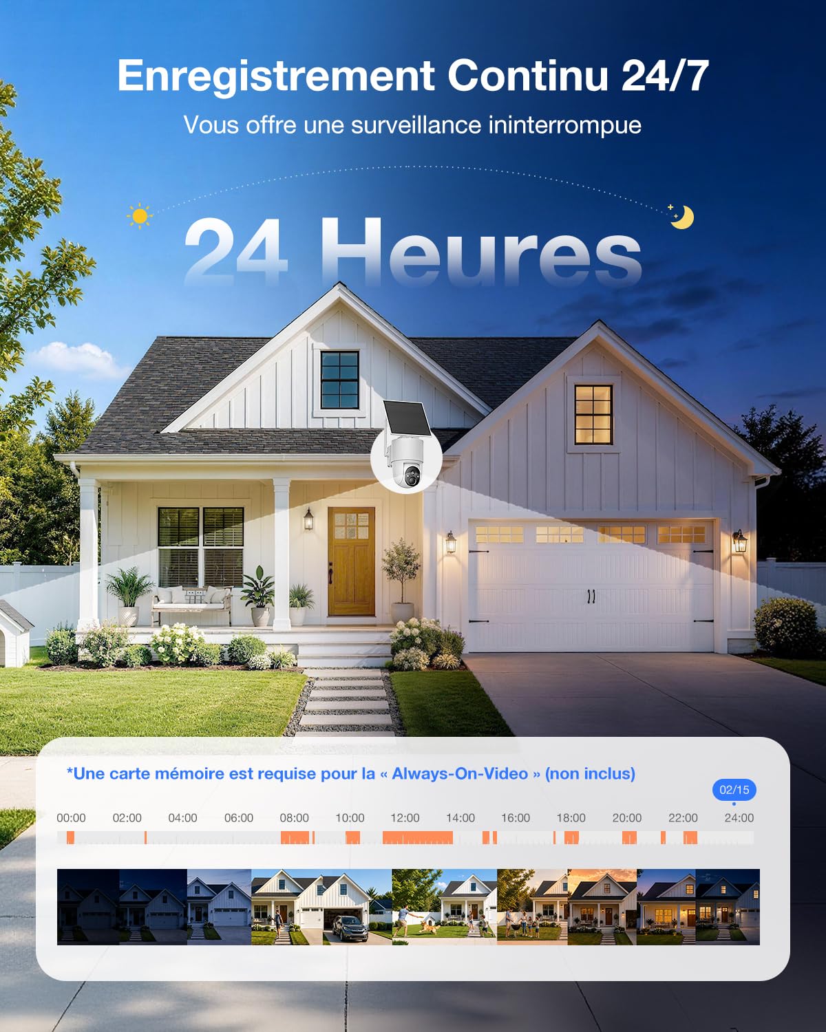 Tical 4MP Caméra Surveillance WiFi Exterieure sans Fil Solaire | AOV 24/7 Caméra de Sécurité avec Panneau Solaire, 360° PTZ Détection Humaine par AI, IP66 avec le Wi-Fi 2,4 GHz, 2pcs
