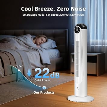 Antarctic Star T36 Tower Fan-36 Inch, Bladeless Oscillating Fan with Remote, 6 Speeds & 4 Modes, LED Display, 9H Timer, Quiet Floor Standing Fan for Bedroom Living Room Office, White