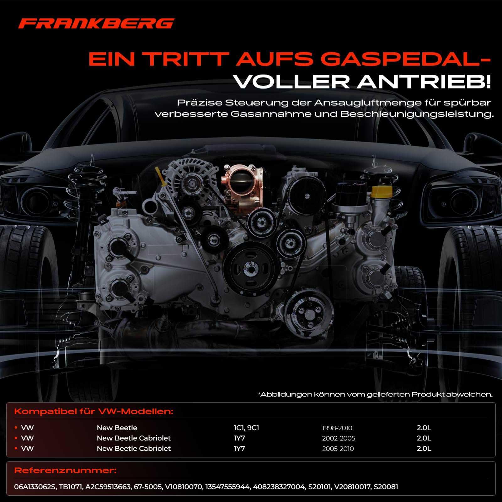 Frankberg Drosselklappenstutzen Drosselklappe Benzin Kompatibel mit New Beetle 1C1 9C1 2.0L 1998-2010 New Beetle Cabriolet 1Y7 2.0L 2002-2010 Replace# 06A133062S