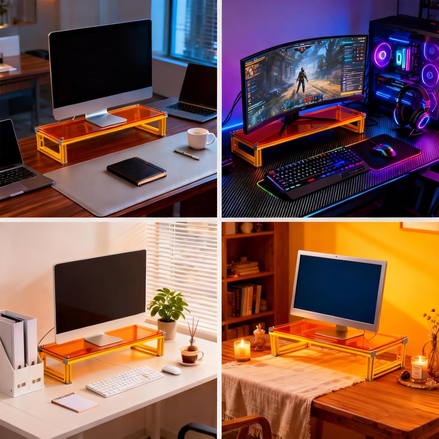 Monitor Stand Riser Acrylic & Aluminum, 23.6"×7.9"×4.1" Heavy-Duty Ergonomic Screen Stand with Under-Storage for Neck Pain Relief, Universal Riser for Laptop, PC, iMac, Home Office Workstation & Gaming