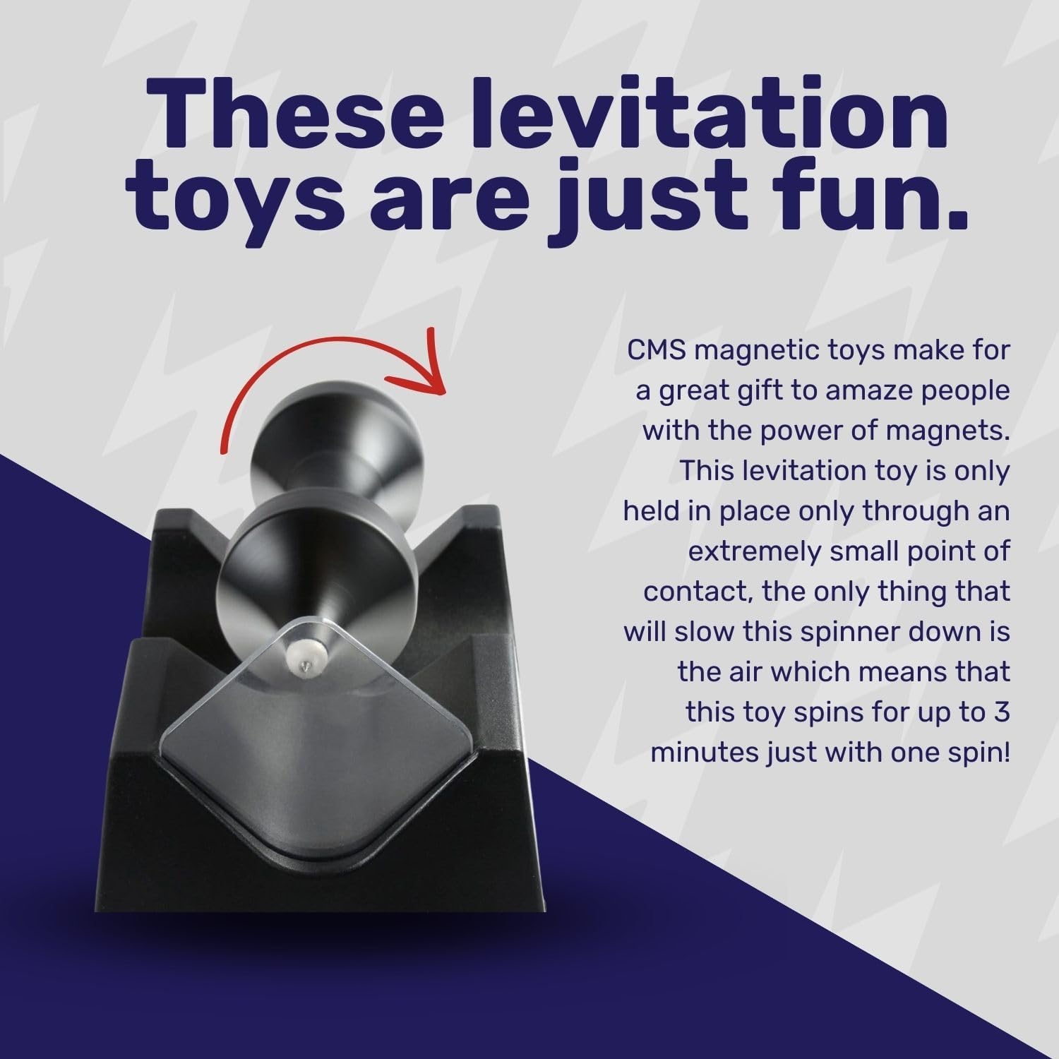 CMS Magnetics - Magic Levitating Spinning Top Spindle Fidget Toy for Office Desk or School Physics Display Demonstrating The Science Education of Magnetism, Creative Gift Idea for Adults and Kids