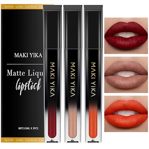 Vista 221 de MAKI YIKA Lápiz labial rojo oscuro para mujer, color permanece de larga duración, sin manchas, lápiz labial líquido mate, a prueba de transferencia