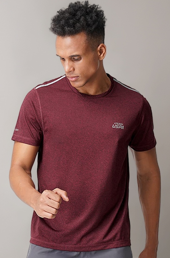 Mens Solid Polyester Crew Neck Regular Fit T-Shirt