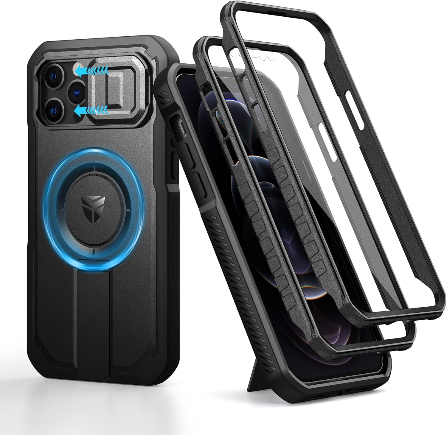 Dexnor for iPhone 12 & iPhone 12 Pro Case with Slide Camera Cover & Adjustable Kickstand & Built-in Screen Protector,Magsafe Rugged Shockproof Bumper Cases Heavy-Duty Magnetic Protective Cover,Black - Image 4
