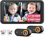 LUCKVIEW BM2 PRO Caméra de voiture double bébé, 5.2" 1080P HD Affichage pour les sièges arrière de voiture, IR Vision nocturne, Mont anti-Shake, Installation facile – Idéal pour les parents avec 2 Enfants et animaux de compagnie