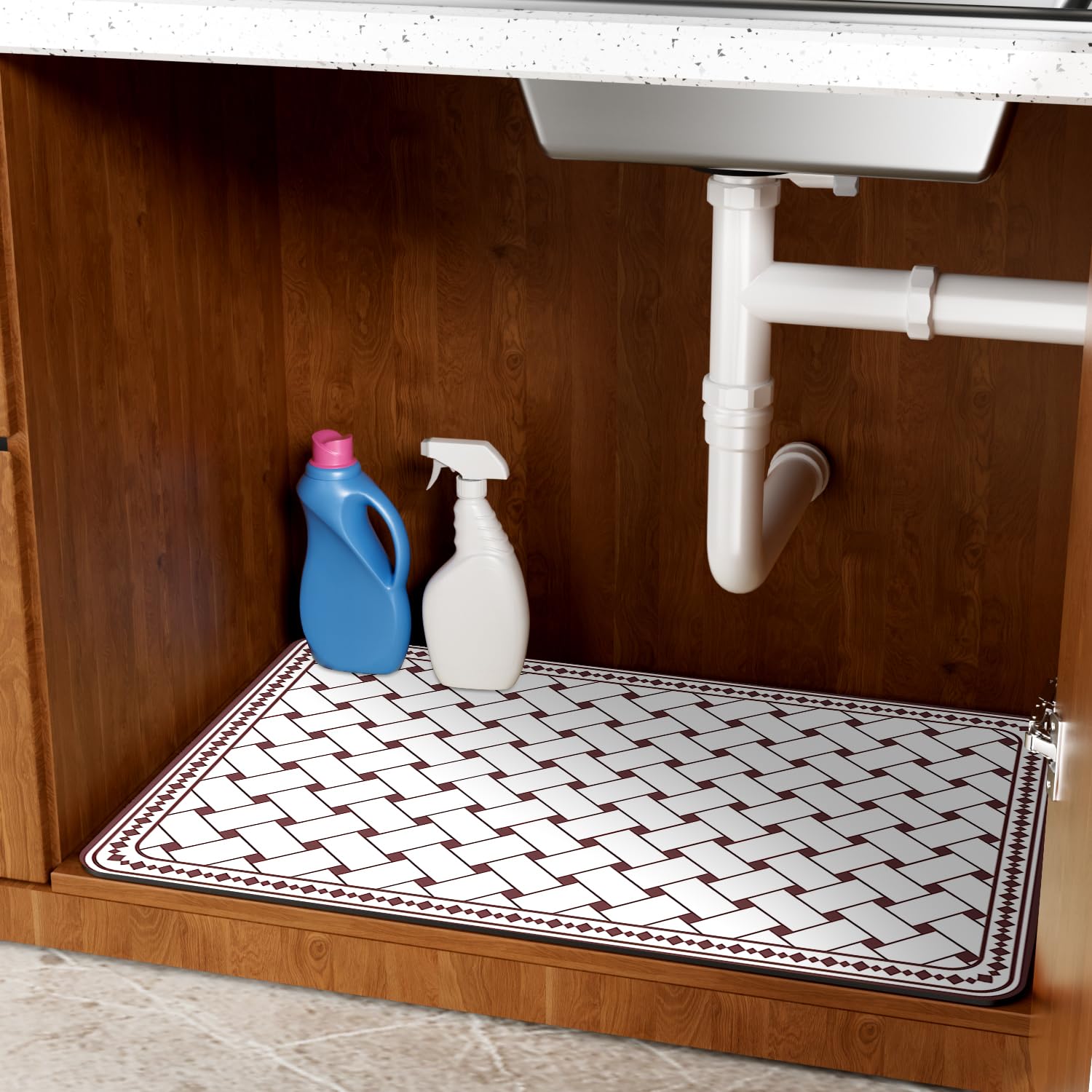 Tappetino Sotto Lavello Cucina Impermeabile 60x90cm,Tappeto Sotto Lavello Cucina,Asciugatura Rapida e Antimacchia,Tappetino Assorbente Cucina,Tappetino Macchina Caffe(Motivo Geometrico C)