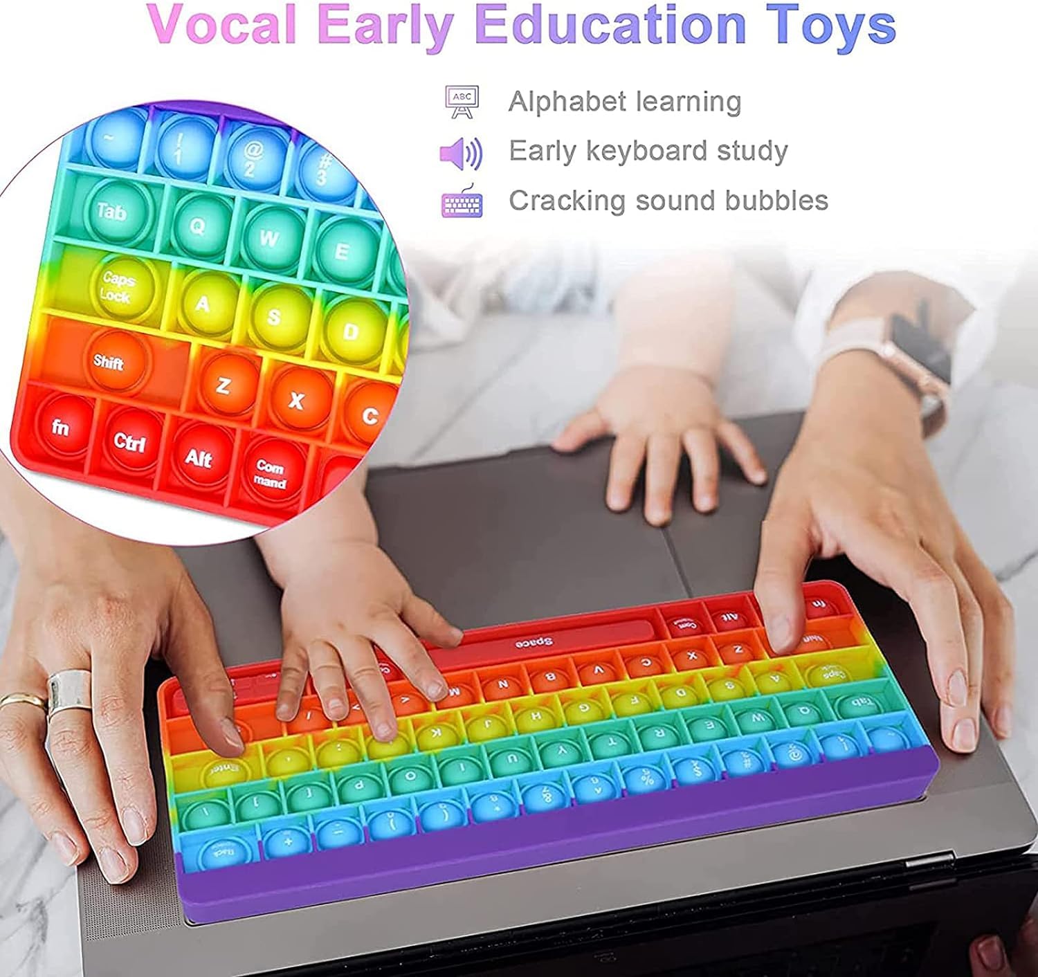 Ranzah Educational Keyboard Pop Fidget Toy Push Pop Bubble Sensory Poppet Toy for Kids Learning Squishy Squeeze Toy ADHD Stress Anxiety Relief Toddler Toy Montessori School Toy Gift Travel Popper - Image 3